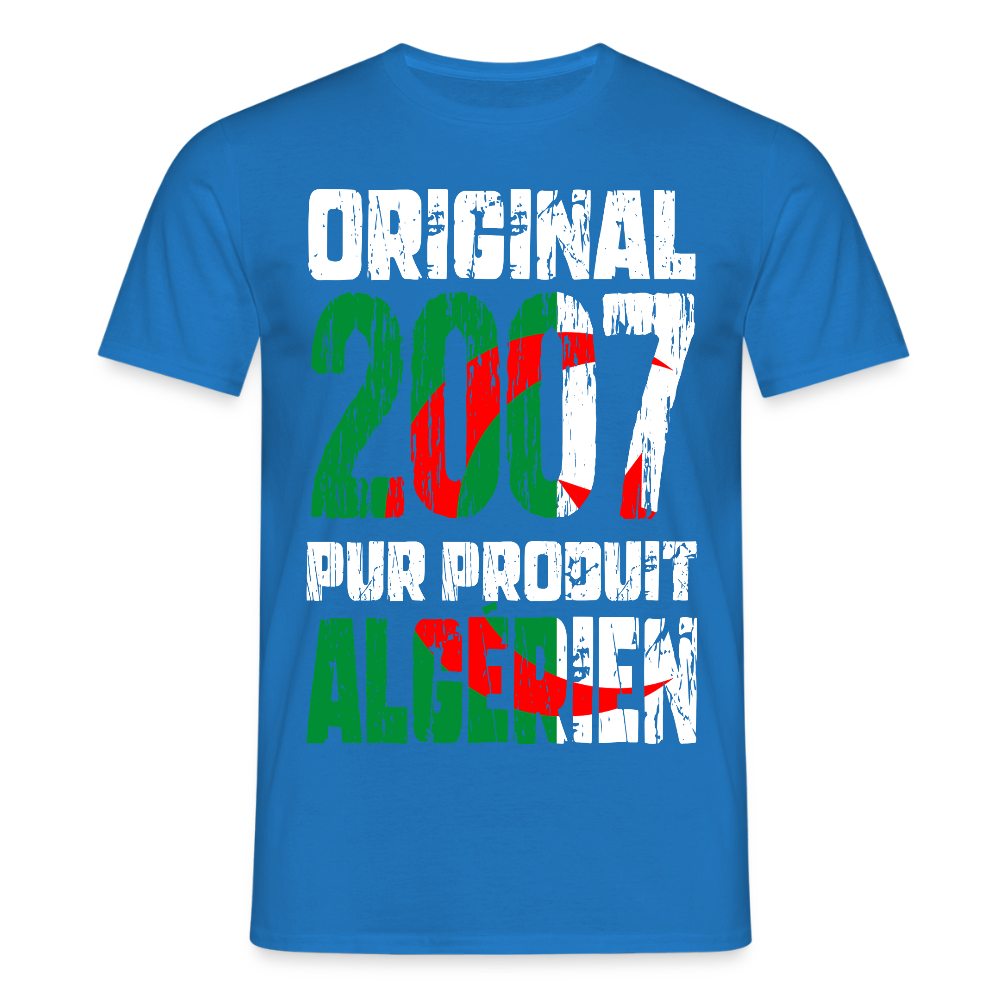 T-shirt Homme - Anniversaire 18 Ans - Original 2007 - Pur produit Algérien - bleu royal