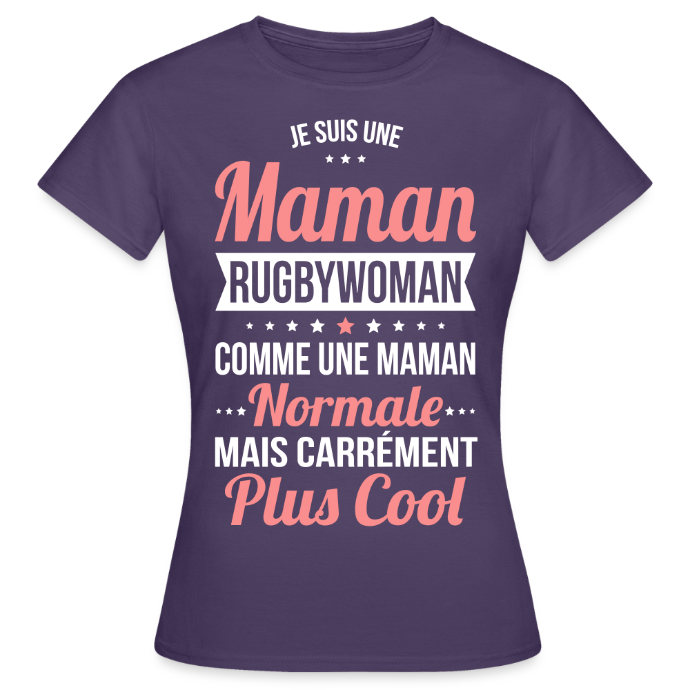 T-shirt Femme - Maman rugbywoman plus cool - violet foncé