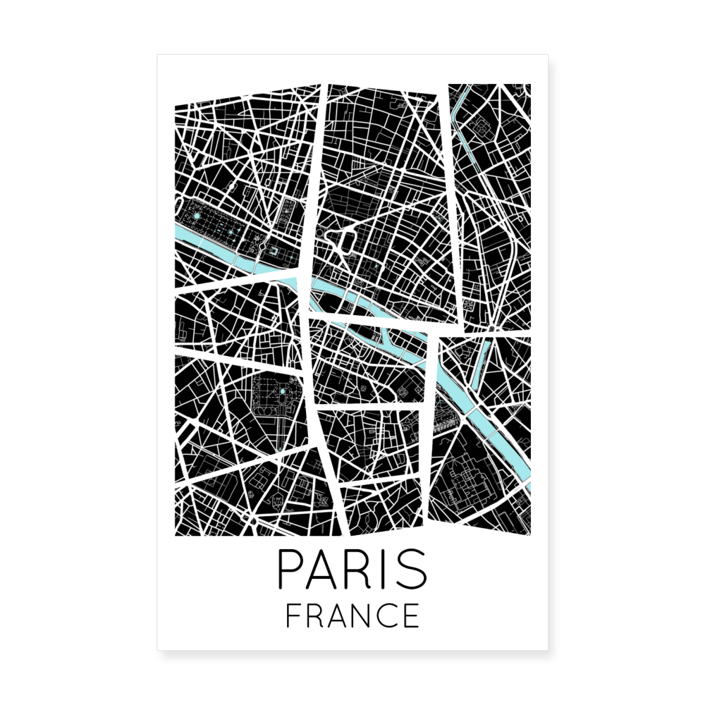 Poster Paris - Plan Paris - 20 x 30 cm - blanc