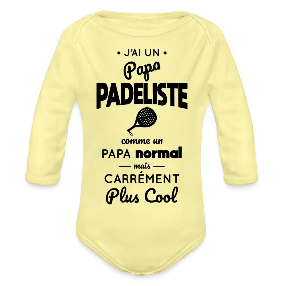 Body Bébé bio manches longues - J'ai un papa padeliste - jaune délavé