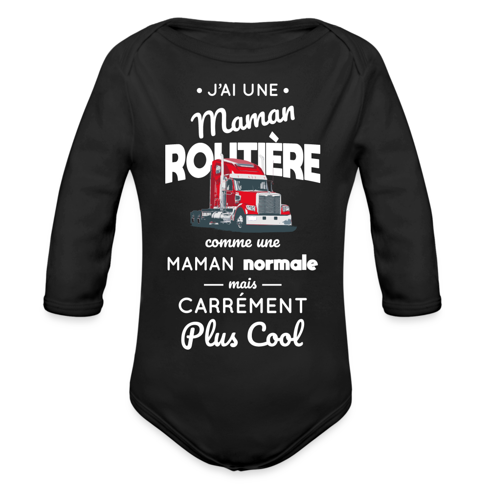 Body Bébé bio manches longues - J'ai une maman routière - noir