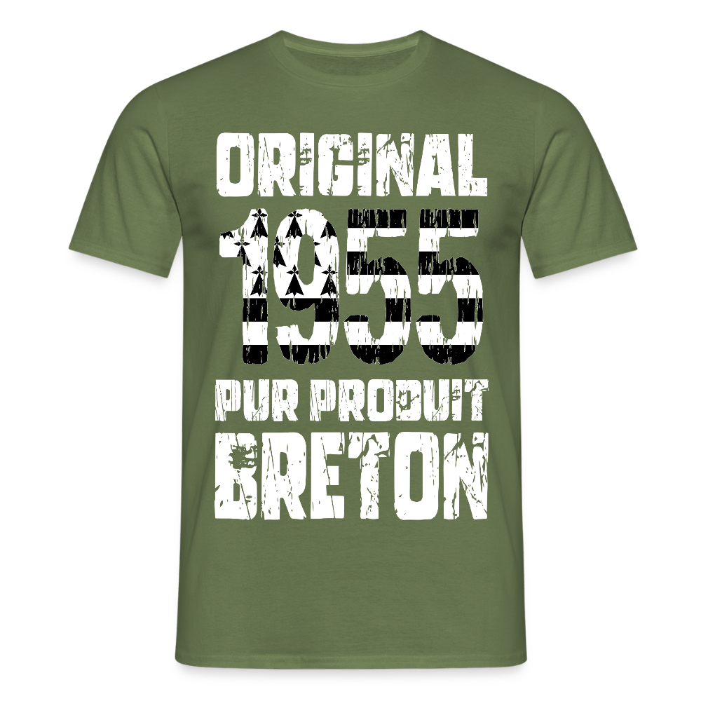 T-shirt Homme - Anniversaire 70 Ans - Original 1955 - Pur produit Breton - vert militaire