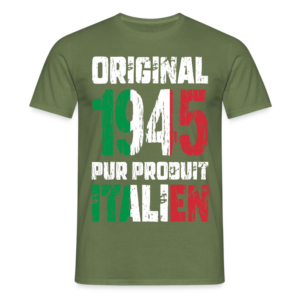 T-shirt Homme - Anniversaire 80 Ans - Original 1945 - Pur produit Italien - vert militaire