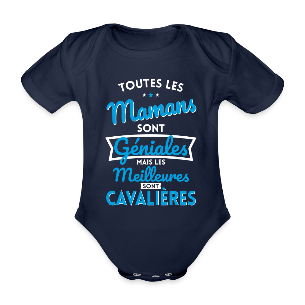 Body Bébé bio manches courtes - Mamans géniales - Les meilleures sont cavalières - marine foncé