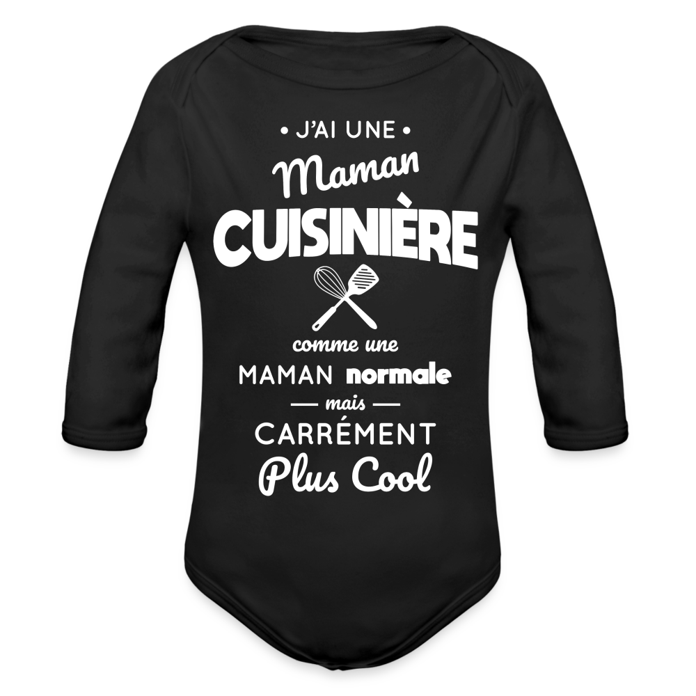 Body Bébé bio manches longues - J'ai une maman cuisinière - noir