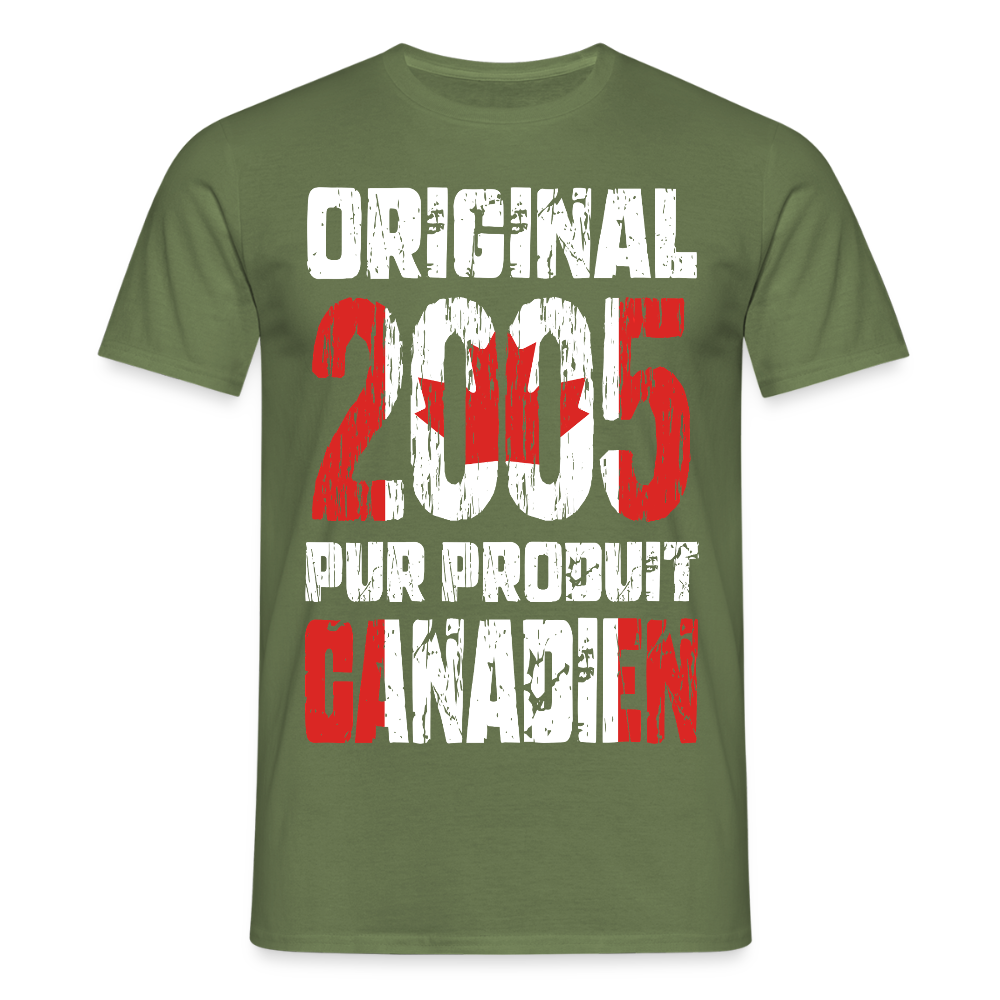 T-shirt Homme - Anniversaire 20 Ans - Original 2005 - Pur produit Canadien - vert militaire