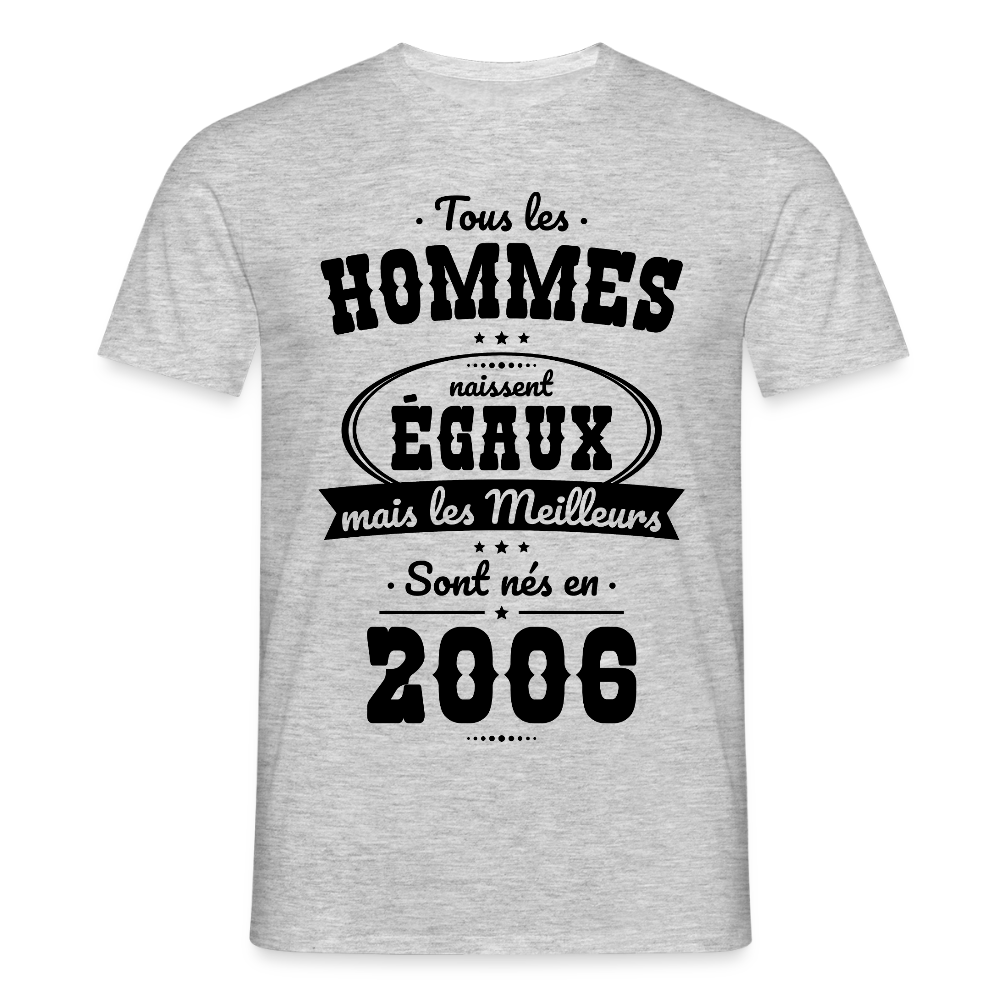 T-shirt anniversaire homme 20 ans coloris clair – Les meilleurs sont nés en 2006 - gris chiné