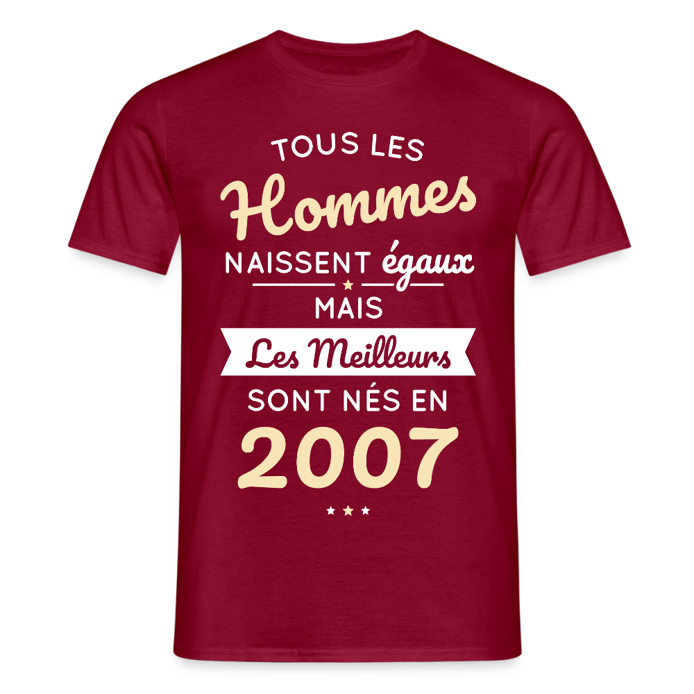 T-shirt Homme - Anniversaire 18 Ans - Les meilleurs sont nés en 2007 - rouge brique