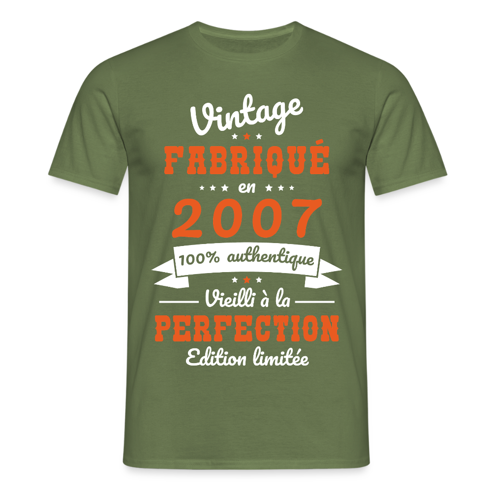 T-shirt Homme - Anniversaire 18 Ans - Vintage fabriqué en 2007 - vert militaire