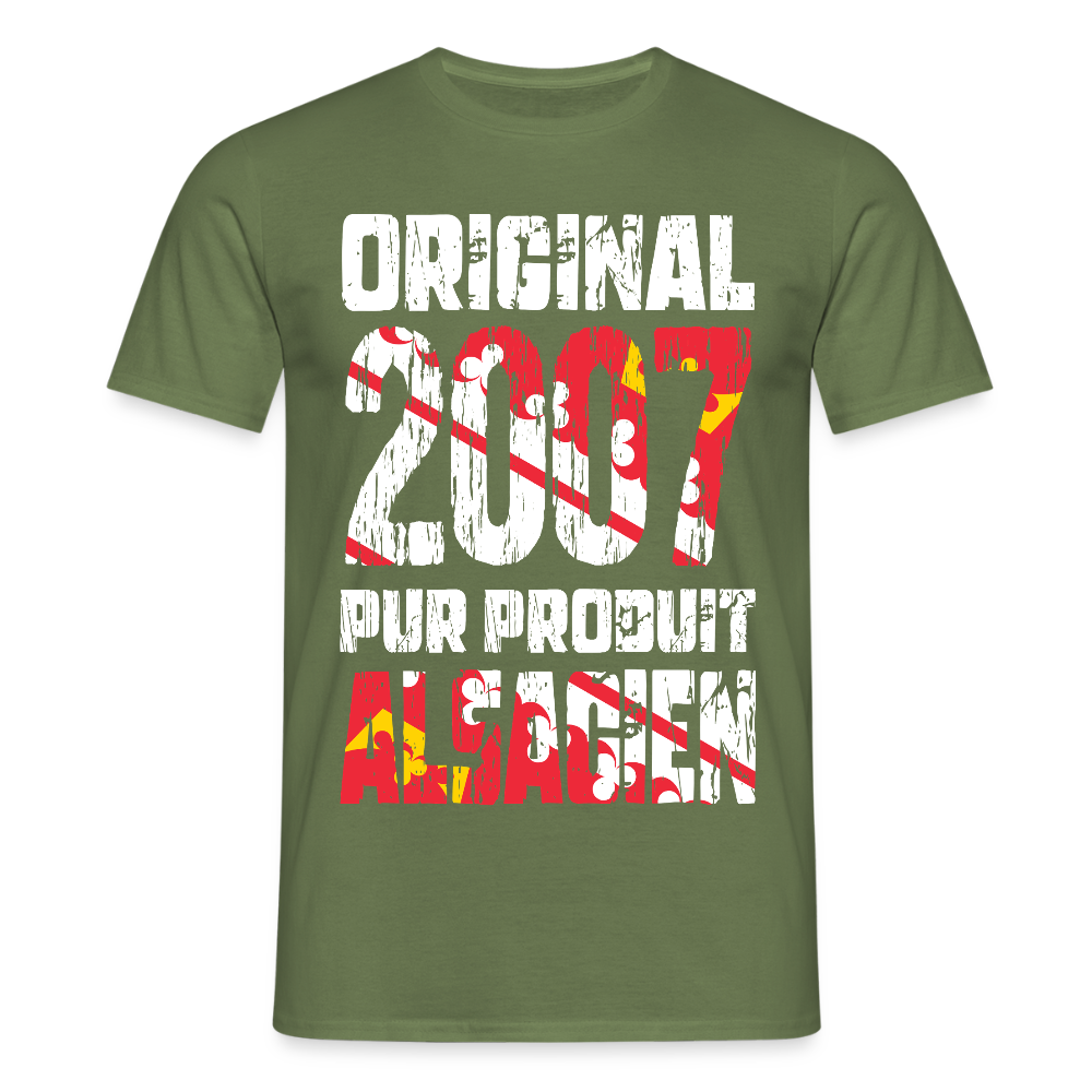 T-shirt Homme - Anniversaire 18 Ans - Original 2007 - Pur produit Alsacien - vert militaire