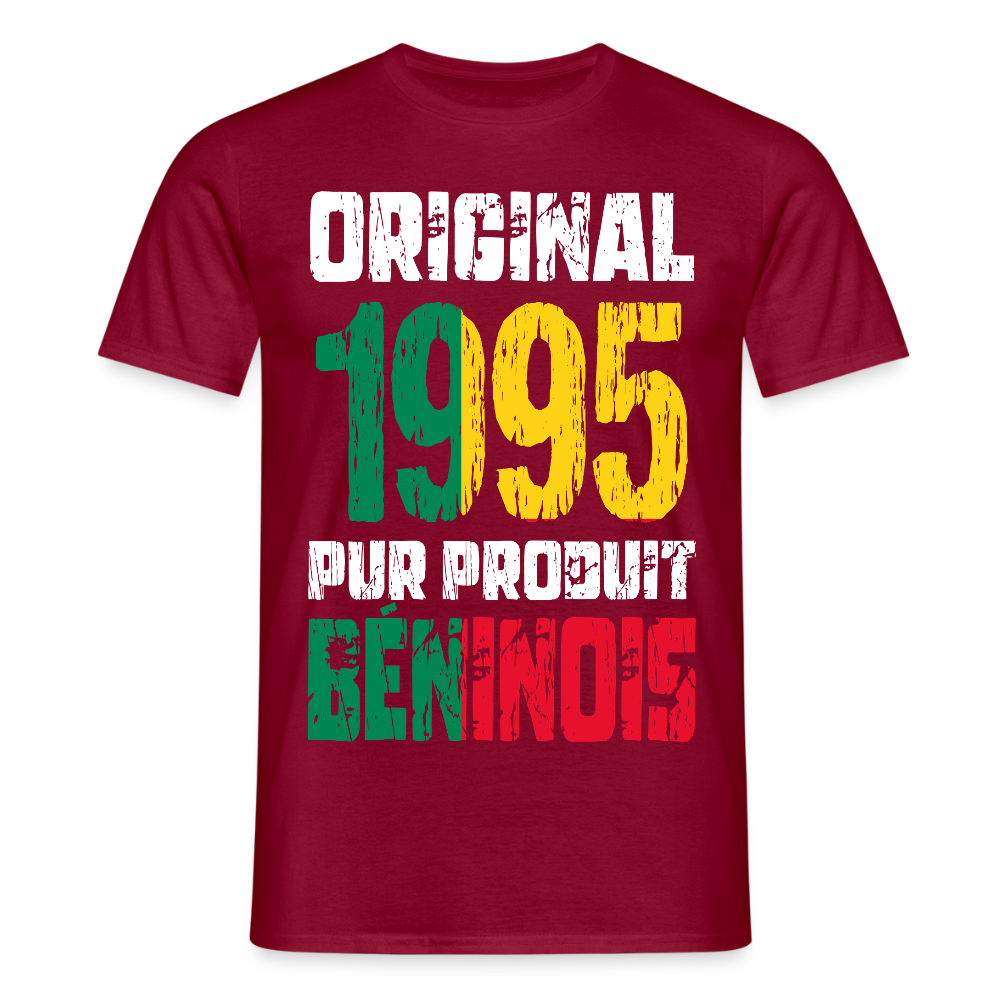 T-shirt Homme - Anniversaire 30 Ans - Original 1995 - Pur produit Béninois - rouge brique