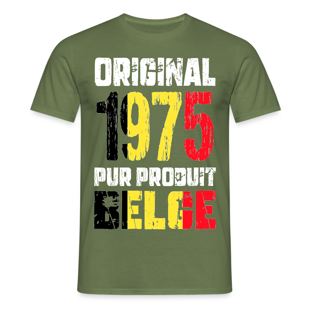 T-shirt Homme - Anniversaire 50 Ans - Original 1975 - Pur produit Belge - vert militaire