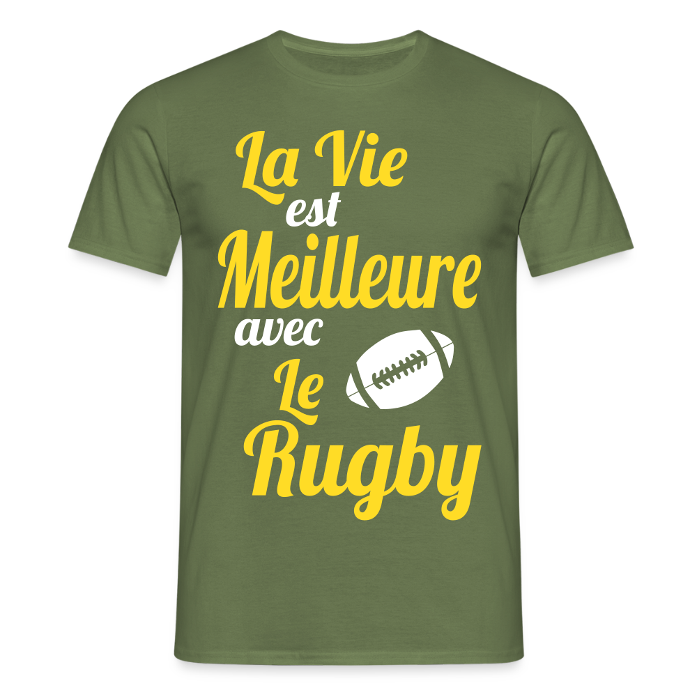 T-shirt Homme - La vie est meilleure avec le Rugby - vert militaire