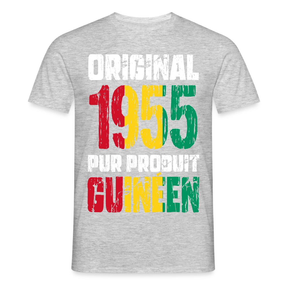 T-shirt Homme - Anniversaire 70 Ans - Original 1955 - Pur produit Guinéen - gris chiné