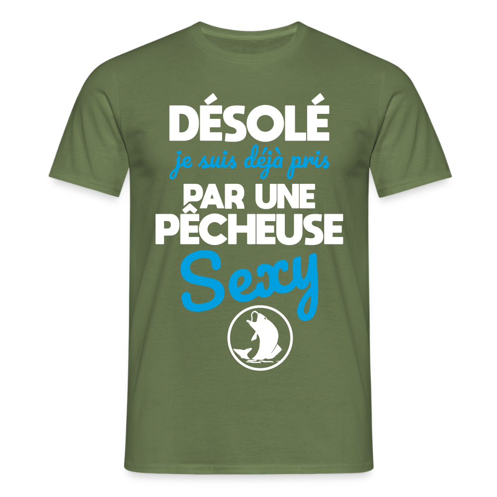 T-shirt Homme - Je suis pris par une pêcheuse sexy - vert militaire