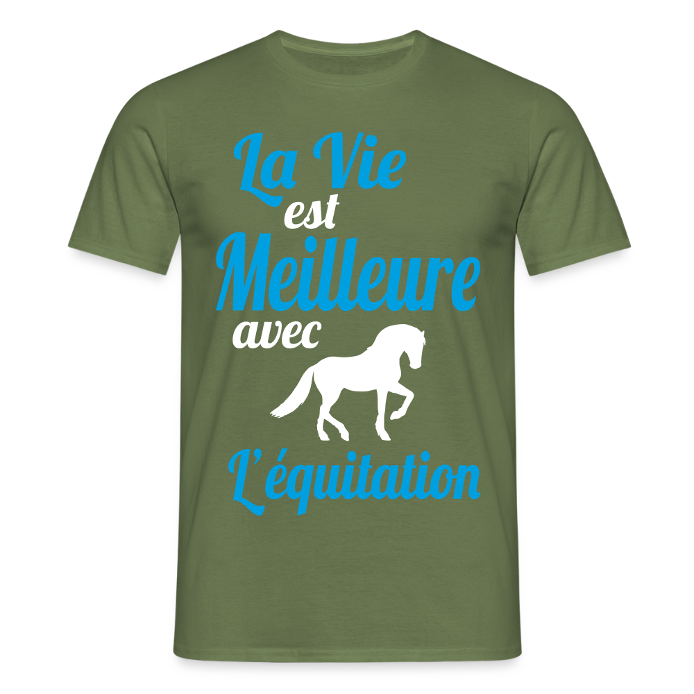 T-shirt Homme - La vie est meilleure avec l'équitation - vert militaire