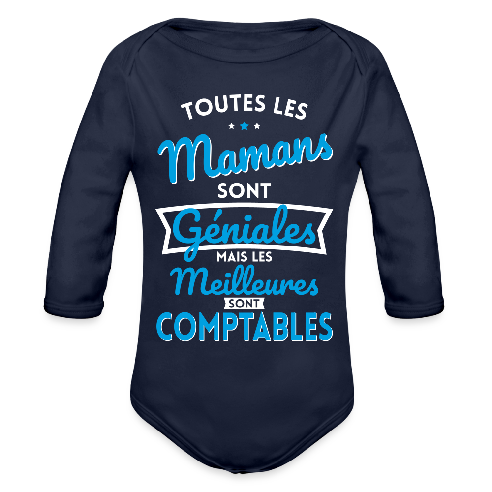Body Bébé bio manches longues - Mamans géniales - Les meilleures sont comptables - marine foncé