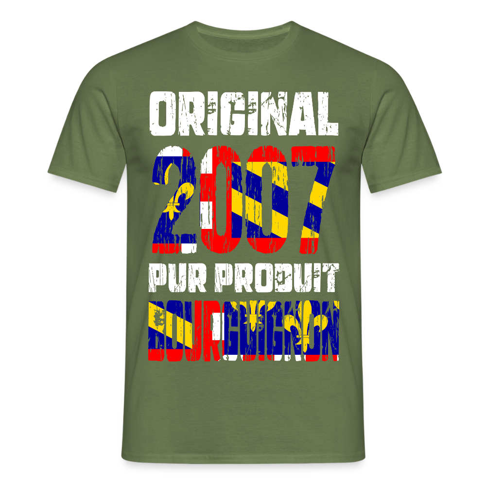 T-shirt Homme - Anniversaire 18 Ans - Original 2007 - Pur produit Bourguignon - vert militaire