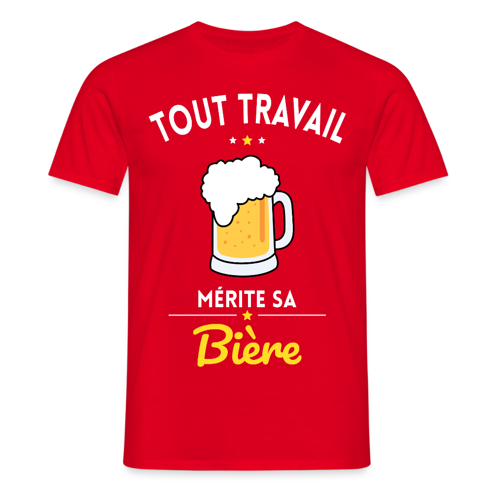 T-shirt Homme - Tout travail mérite sa bière - rouge
