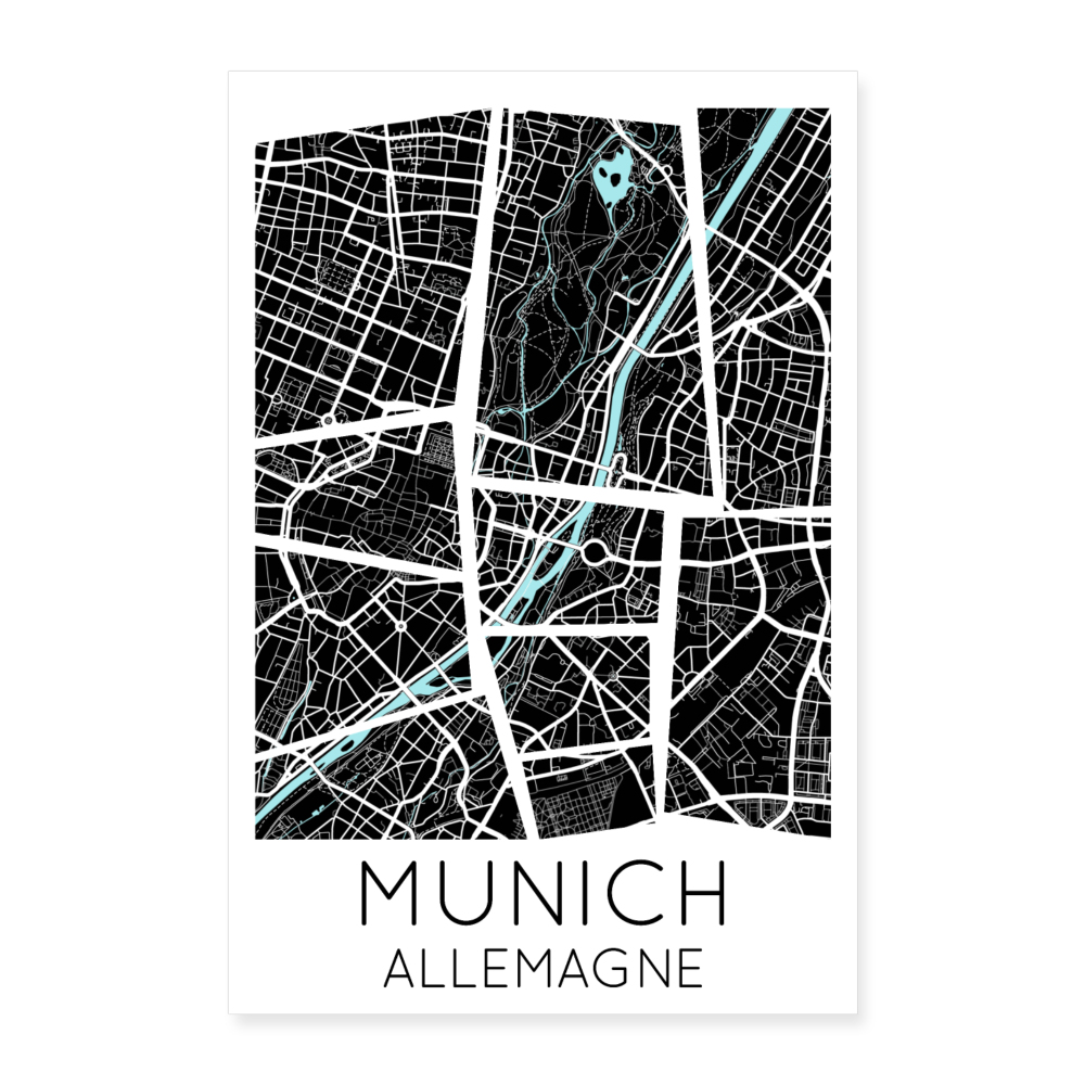 Poster Munich - Plan Munich - 40 x 60 cm - blanc