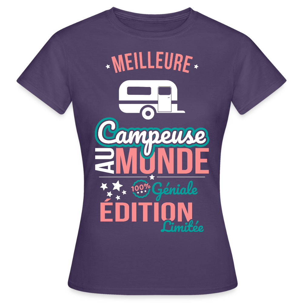 T-shirt Femme - Meilleure Campeuse au monde - 100% géniale - violet foncé