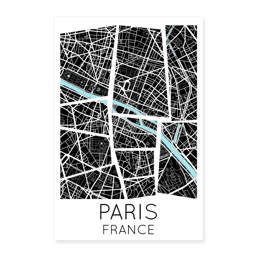 Poster Paris - Plan Paris - 60 x 90 cm - blanc