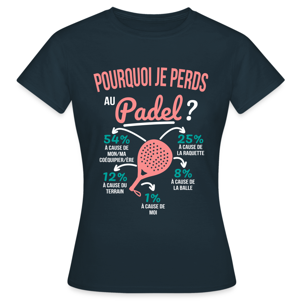 T-shirt Femme - Pourquoi Je Perds Au Padel - marine