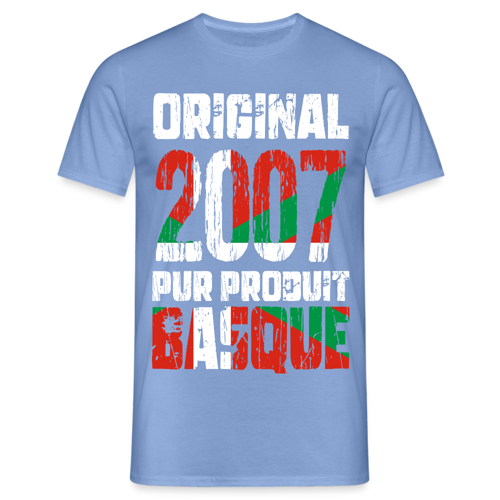 T-shirt Homme - Anniversaire 18 Ans - Original 2007 - Pur produit Basque - carolina blue