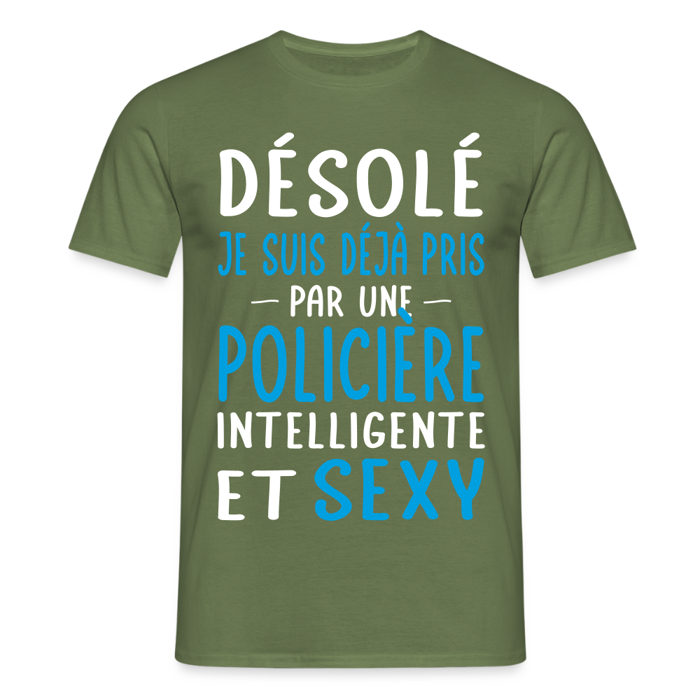 T-shirt Homme - Je suis pris par une policière intelligente et sexy - vert militaire