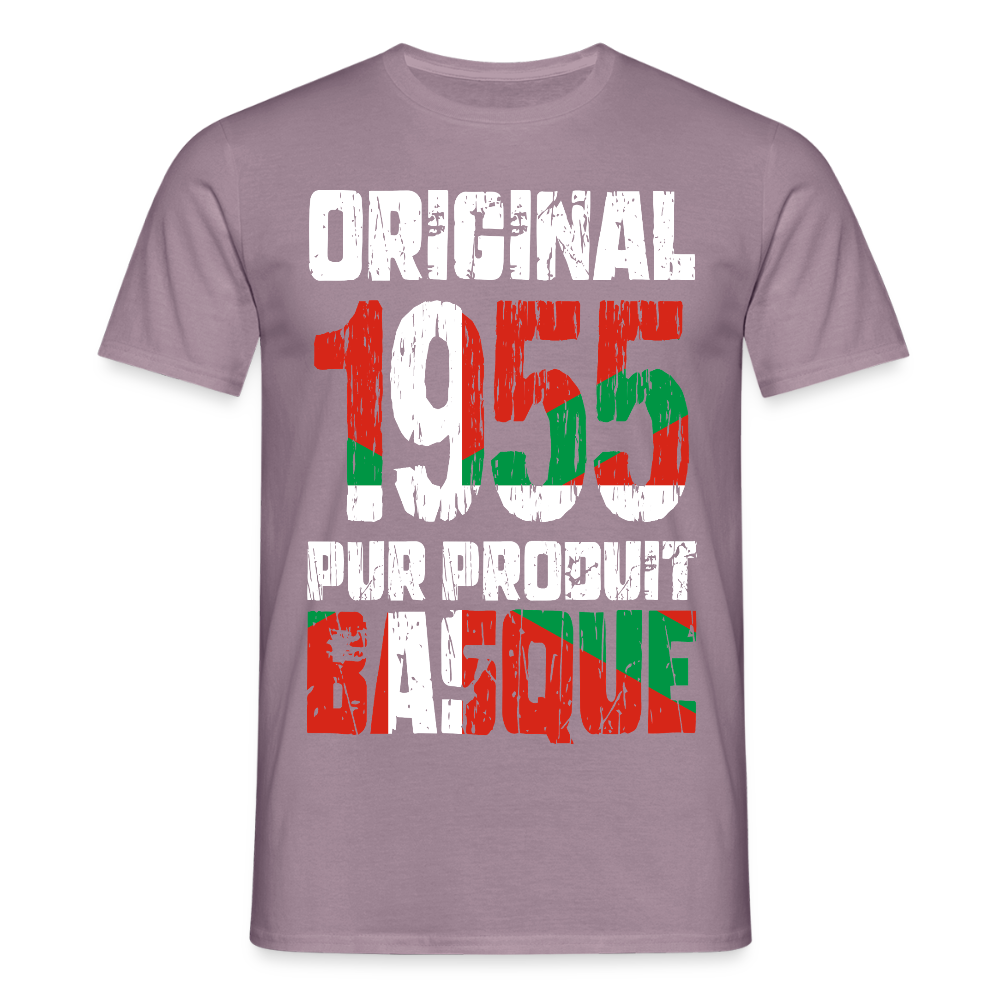 T-shirt Homme - Anniversaire 70 Ans - Original 1955 - Pur produit Basque - mauve gris