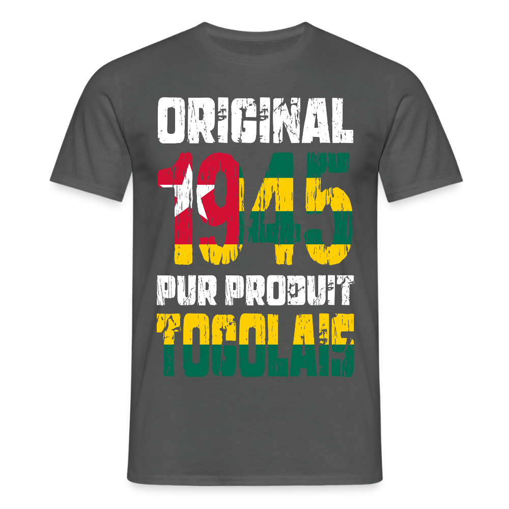 T-shirt Homme - Anniversaire 80 Ans - Original 1945 - Pur produit Togolais - charbon