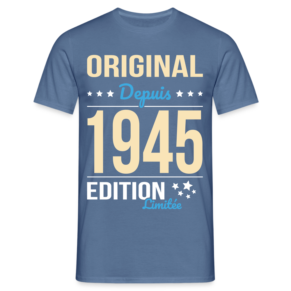 T-shirt Homme - Anniversaire 80 Ans - Original depuis 1945 - bleu pigeon