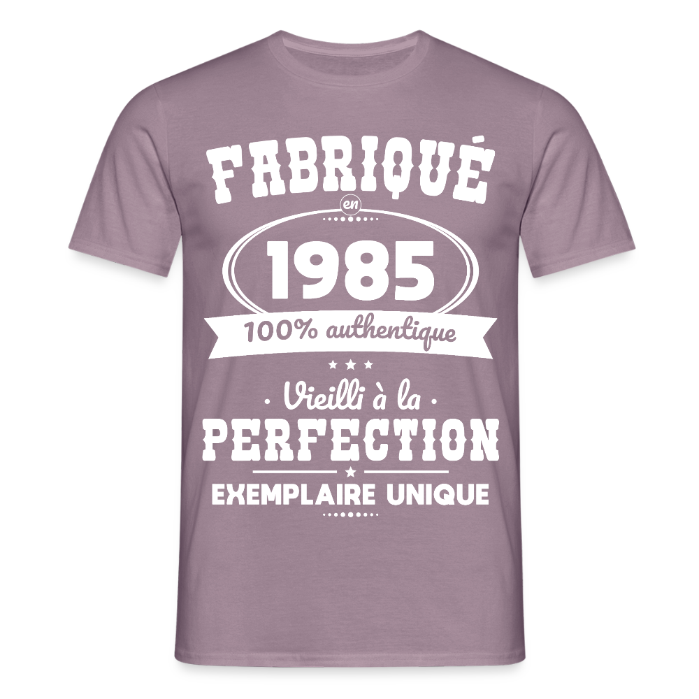 T-shirt Homme - Anniversaire 40 Ans - Fabriqué en 1985 - mauve gris