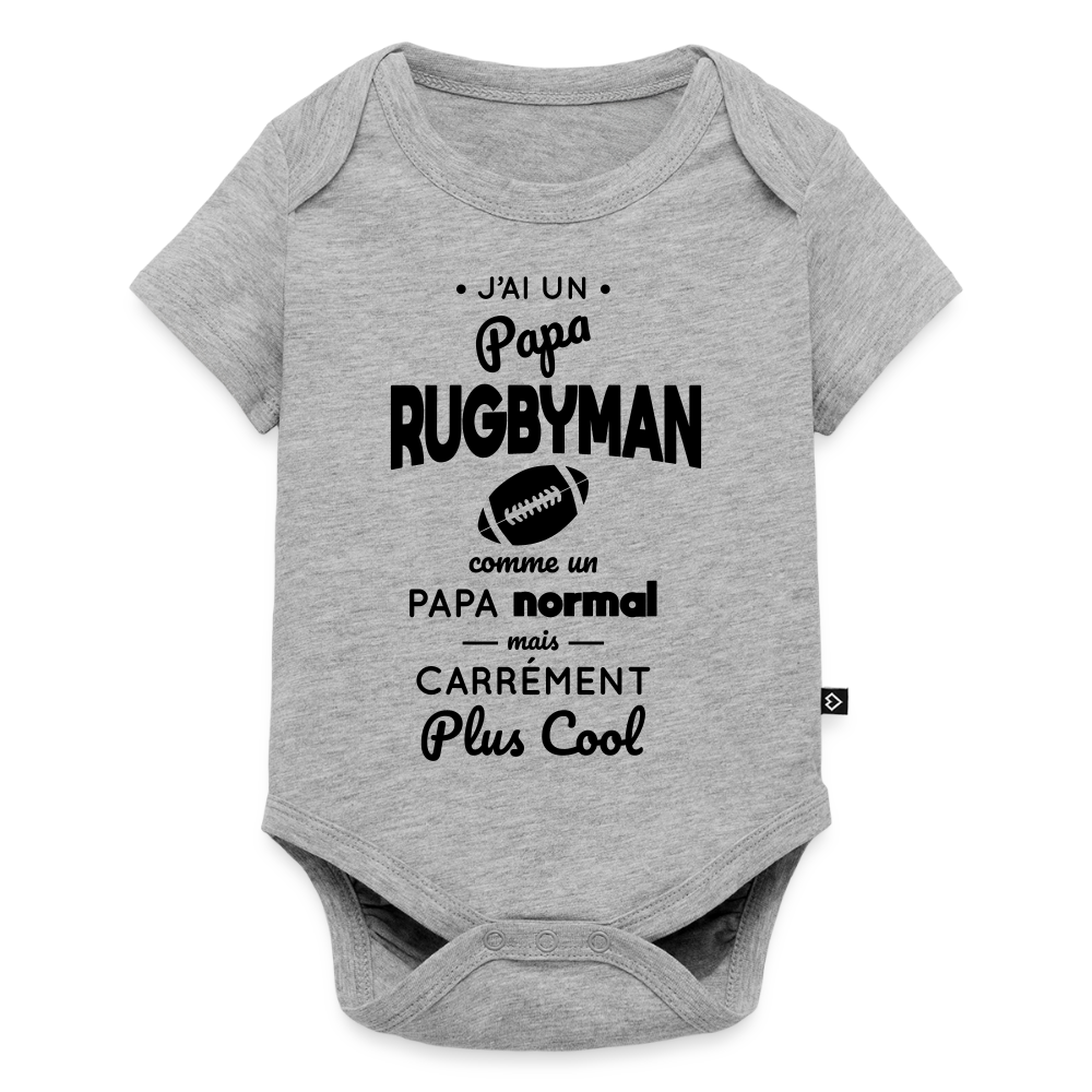 Body Bébé bio manches courtes - J'ai un papa rugbyman - gris chiné
