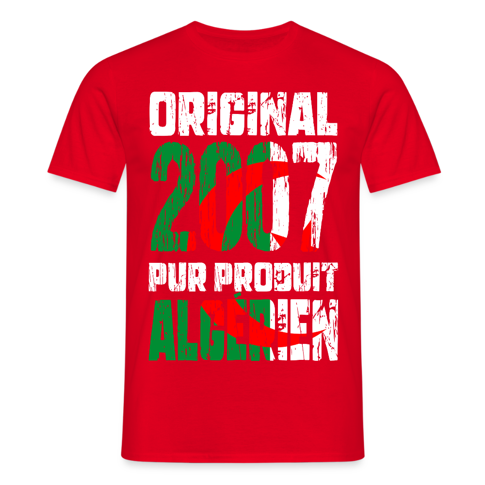 T-shirt Homme - Anniversaire 18 Ans - Original 2007 - Pur produit Algérien - rouge