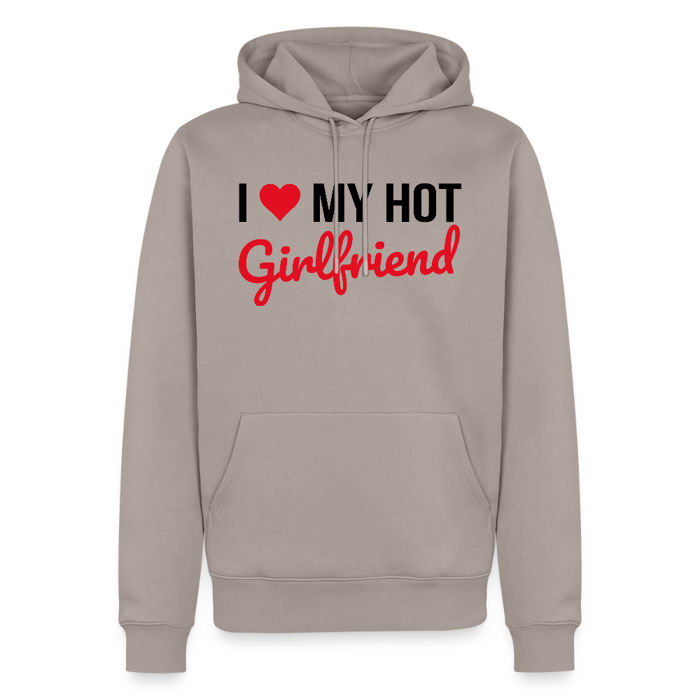Sweat à Capuche Premium Bio Coloris Clair Homme “I Love My Hot Girlfriend” – Idée cadeau Saint-Valentin - taupe