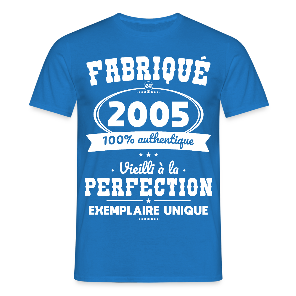 T-shirt Homme - Anniversaire 20 Ans - Fabriqué en 2005 - bleu royal