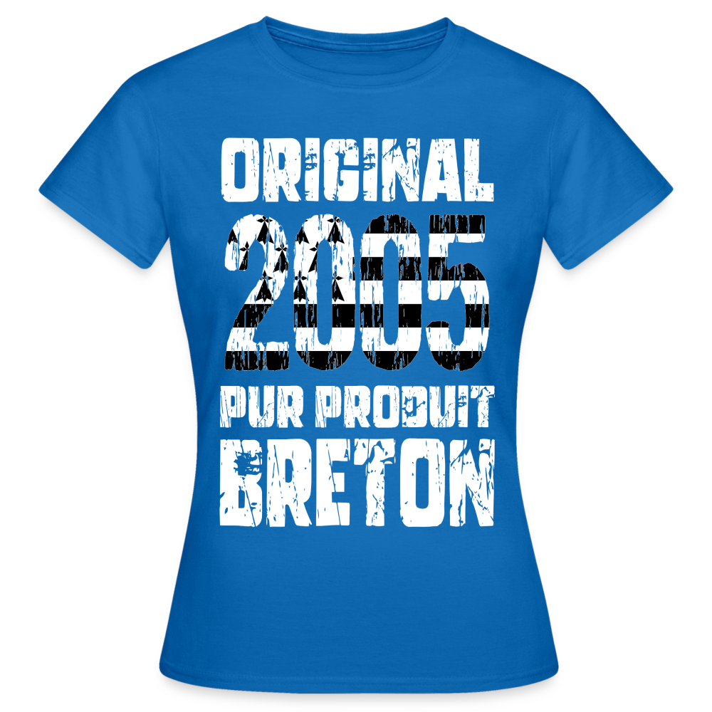 T-shirt Femme - Anniversaire 20 Ans - Original 2005 - Pur produit Breton - bleu royal