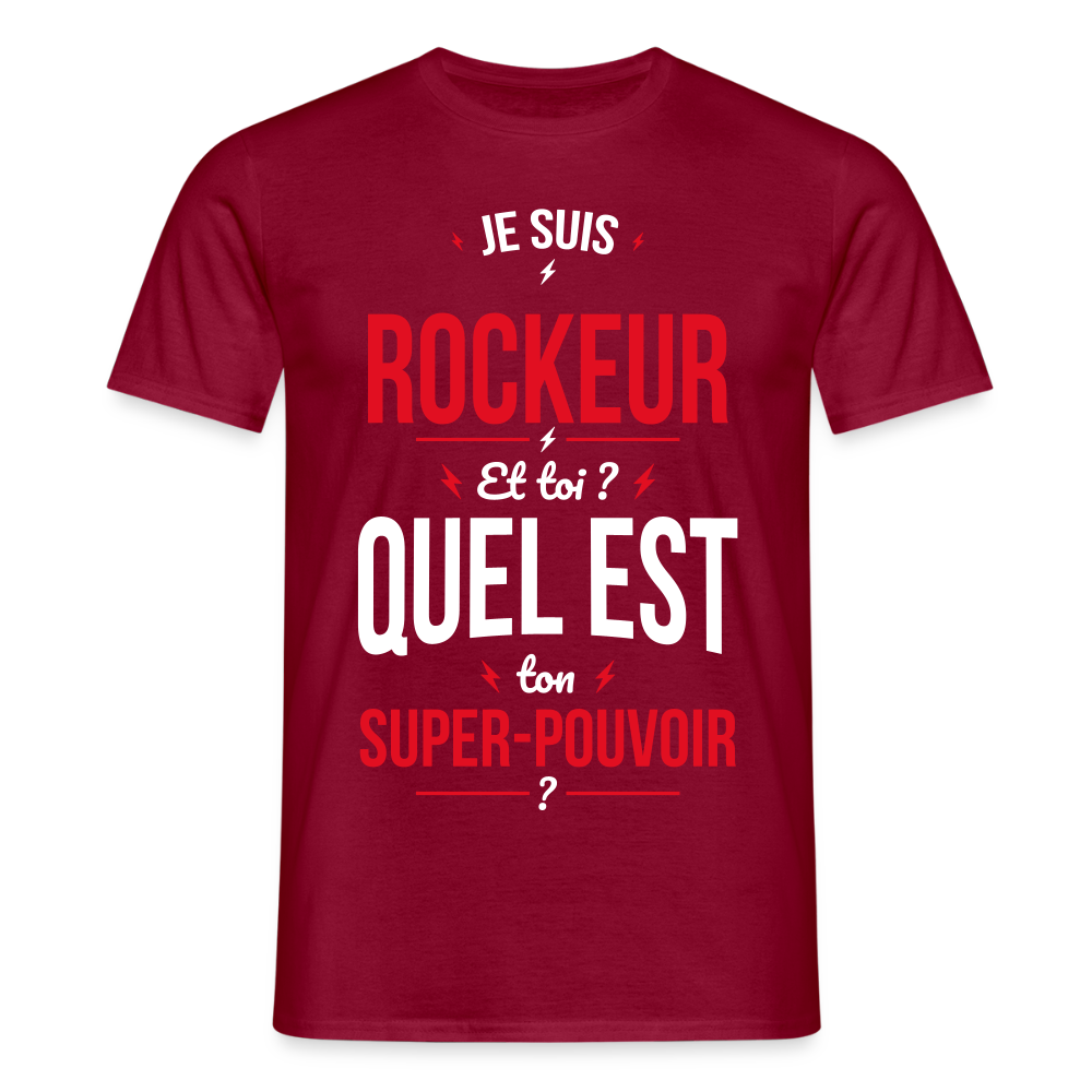 T-shirt Homme - Je suis rockeur - Super-pouvoir - rouge brique