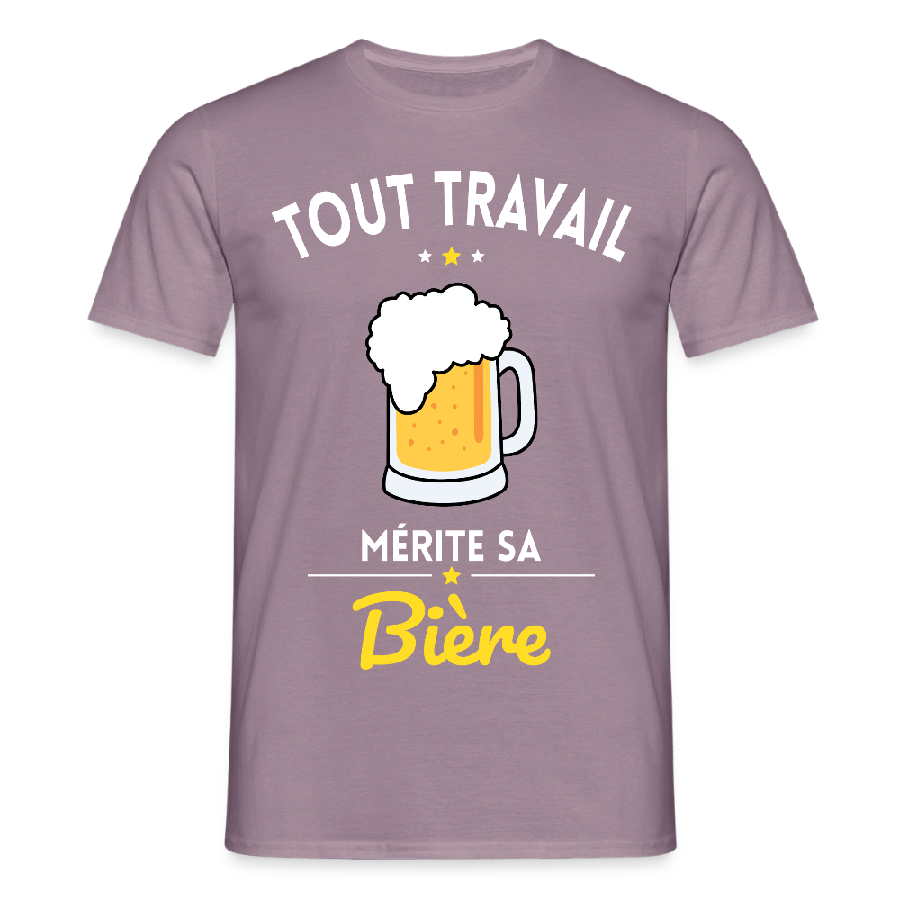 T-shirt Homme - Tout travail mérite sa bière - mauve gris