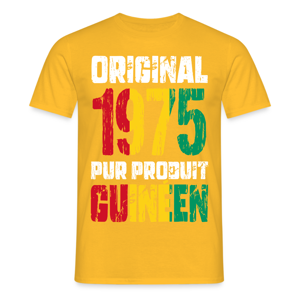 T-shirt Homme - Anniversaire 50 Ans - Original 1975 - Pur produit Guinéen - jaune