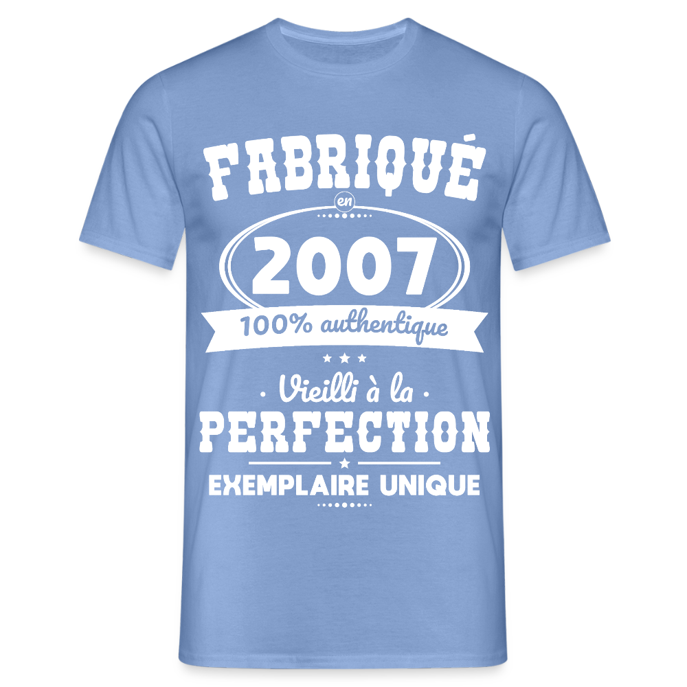 T-shirt Homme - Anniversaire 18 Ans - Fabriqué en 2007 - carolina blue