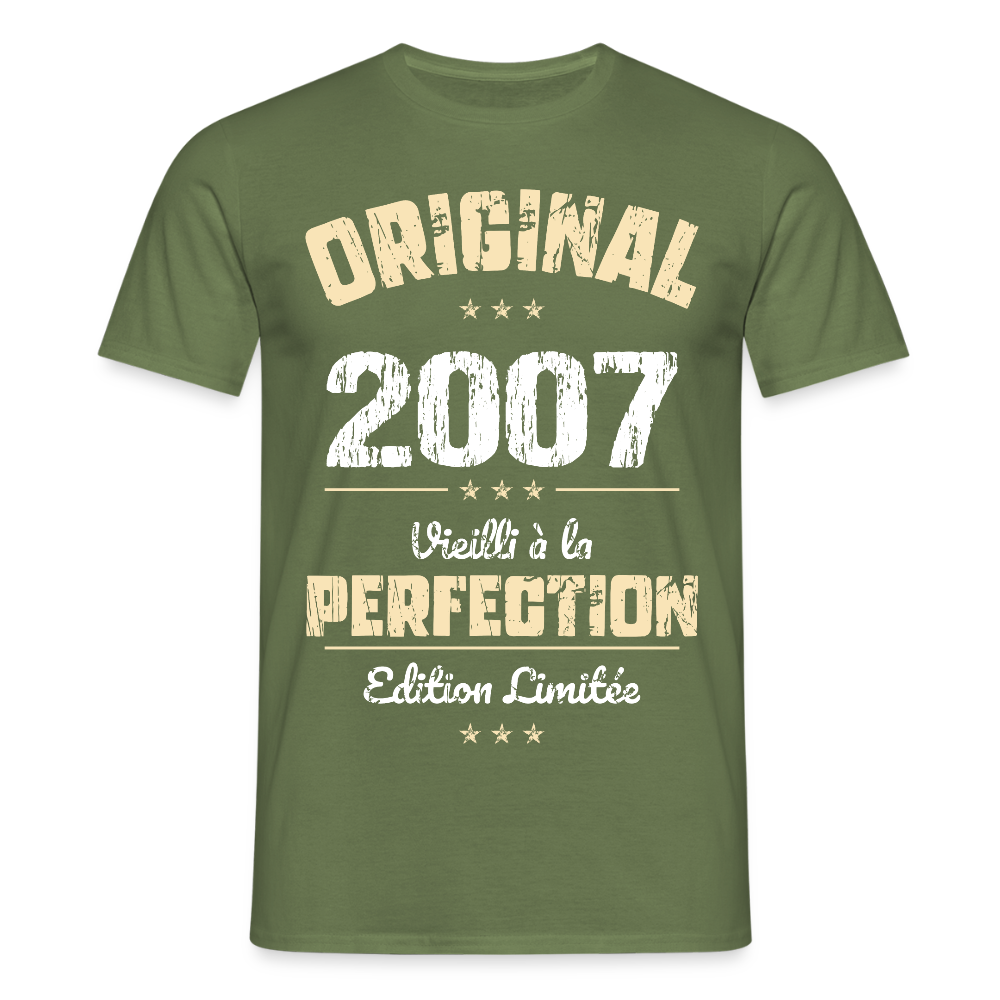 T-shirt Homme - Anniversaire 18 Ans - Original 2007 - vert militaire