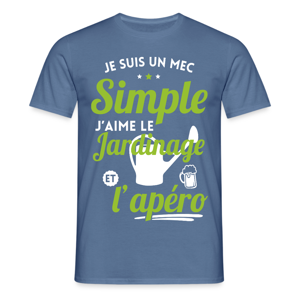 T-shirt Homme - J'aime le jardinage et l'apéro - bleu pigeon