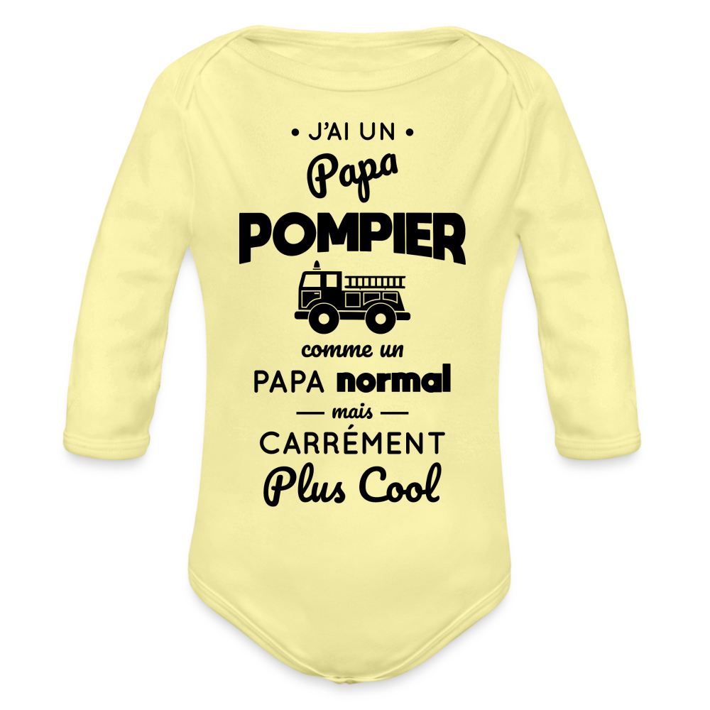 Body Bébé bio manches longues - J'ai un papa pompier - jaune délavé