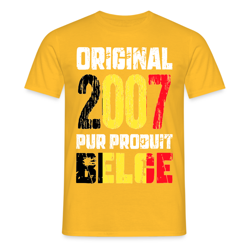 T-shirt Homme - Anniversaire 18 Ans - Original 2007 - Pur produit Belge - jaune