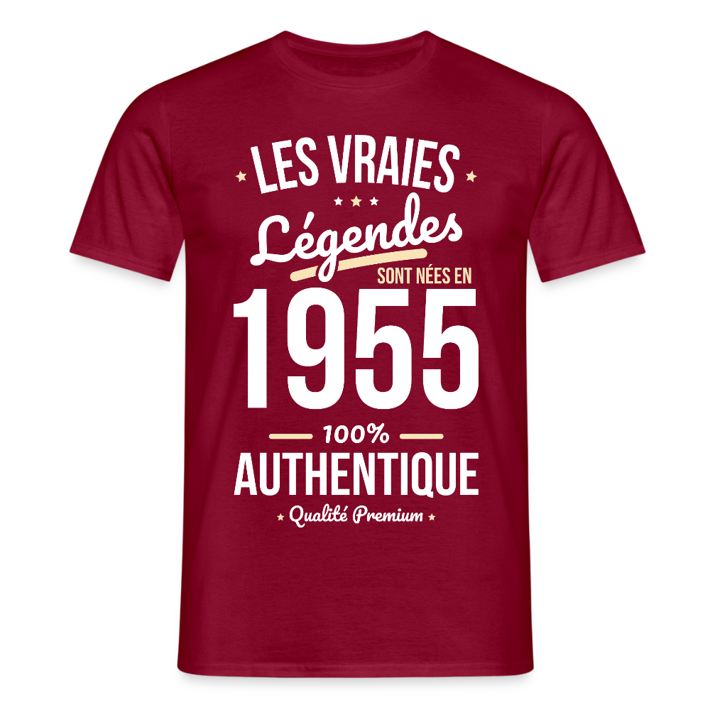 T-shirt Homme - Anniversaire 70 Ans - Les vraies Légendes sont nées en 1955 - rouge brique