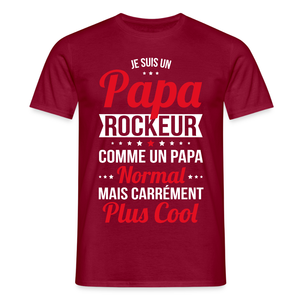 T-shirt Homme - Papa rockeur plus cool - rouge brique