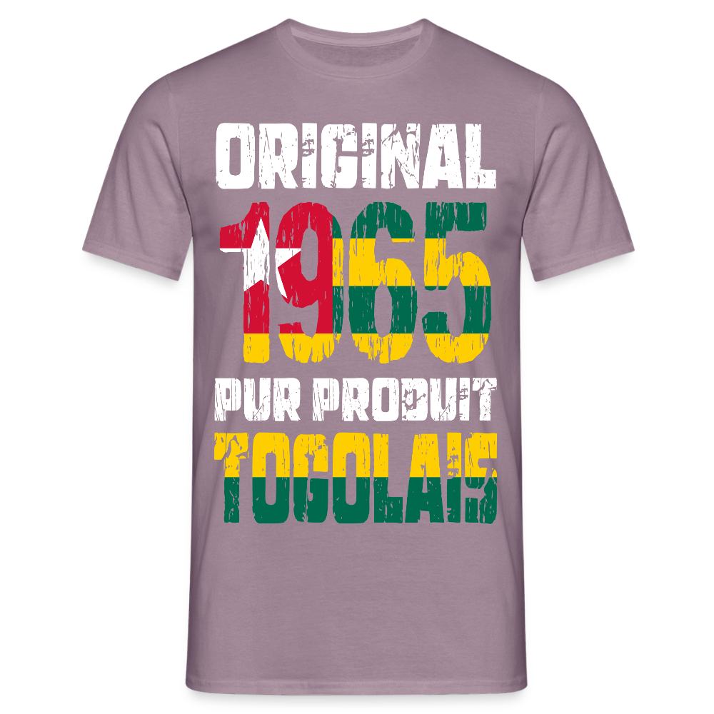 T-shirt Homme - Anniversaire 60 Ans - Original 1965 - Pur produit Togolais - mauve gris