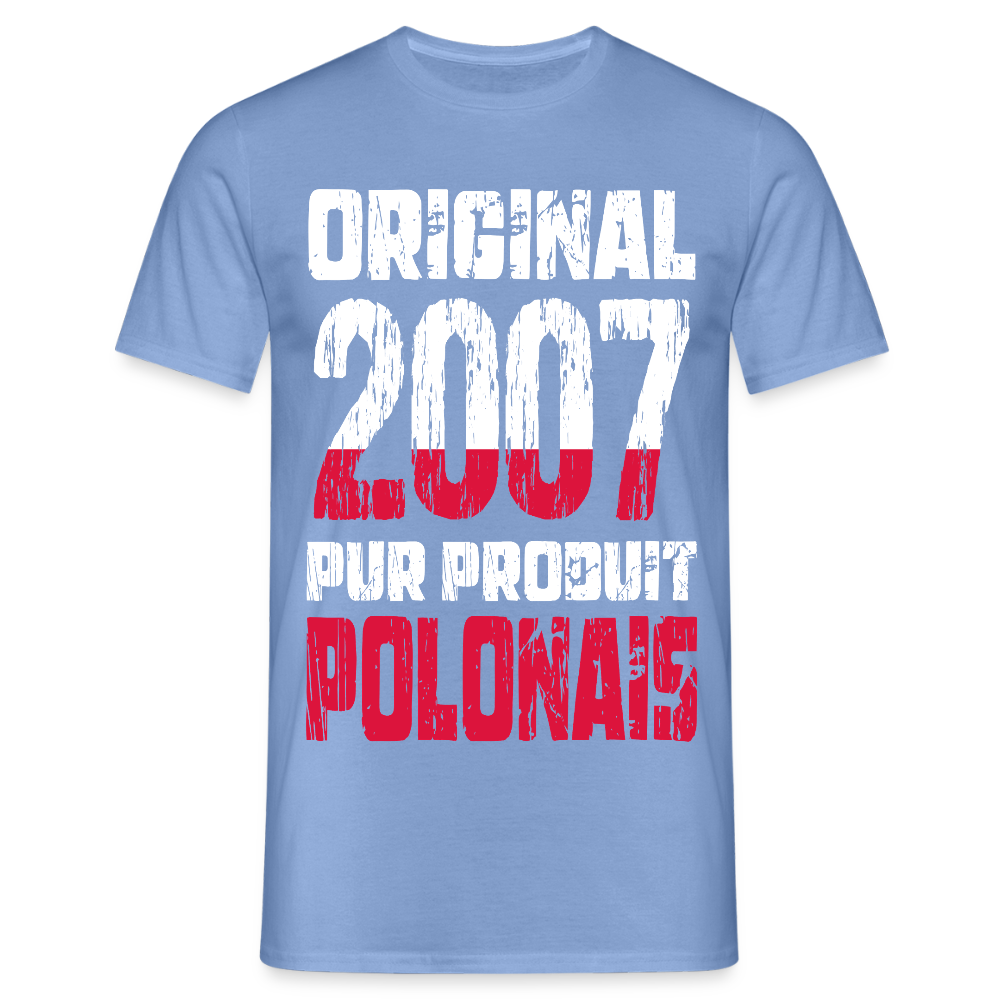T-shirt Homme - Anniversaire 18 Ans - Original 2007 - Pur produit Polonais - carolina blue